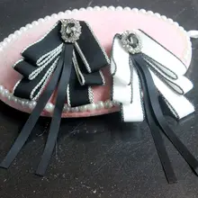 Korean Preppy Style Layered Ribbon Bowtie Rhinestone Jewelry Brooch Pin Necktie High Quality and Brand New