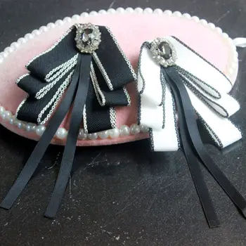 

Korean Preppy Style Layered Ribbon Bowtie Rhinestone Jewelry Brooch Pin Necktie High Quality and Brand New