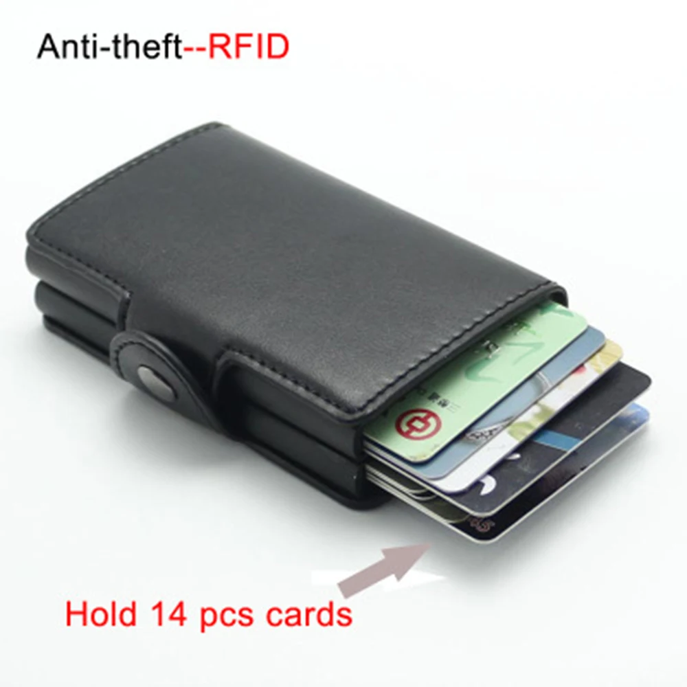 Модная визитная Карточка RFID кошелек двойная алюминиевая коробка из искусственной кожи Автоматический антимагнитный металлический кошелек кредитный ID держатель для карт