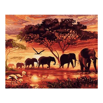 

Diamond Painting Elephants in the sunset 5D DIY Diamond Embroidery Animals Landscape Full drilling Round drill Home Decoration