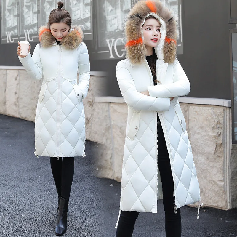 

Cotton-padded Clothes Women's Mid-length Slim Fit Slimming down Jacket Cotton-padded Clothes Coat Large Fur Collar Thick Large S