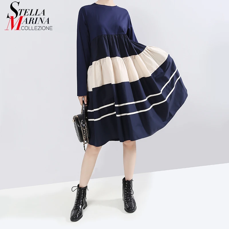 * Новинка 2019 женское платье с длинным рукавом Осень-зима темно-синее круглым