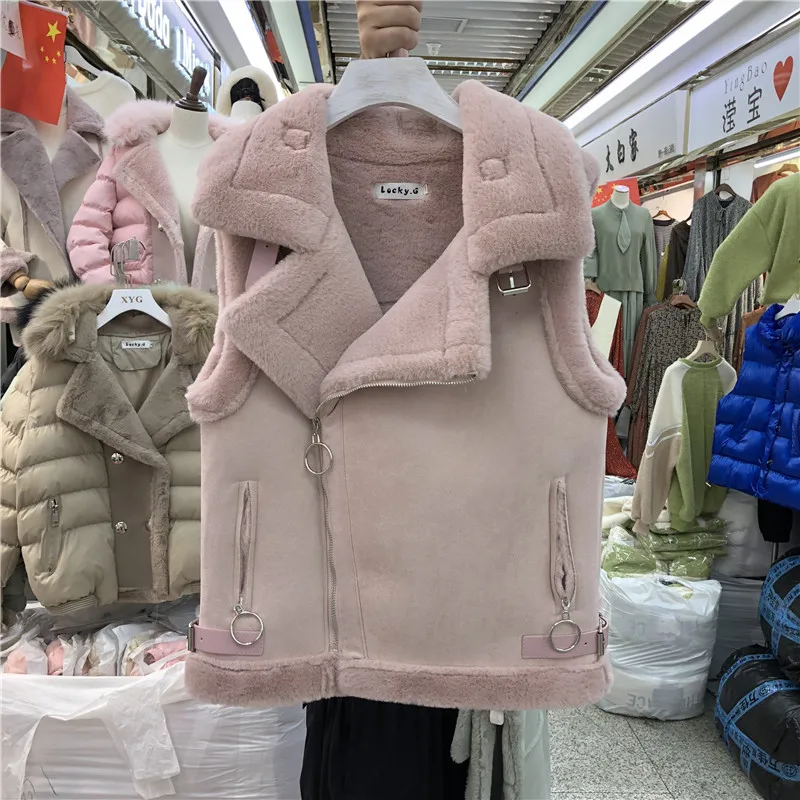 Меховой жилет женский осень зима короткий меховой жилет куртка корейский большой нагрудный мотоциклетный замшевый меховой жилет верхняя одежда