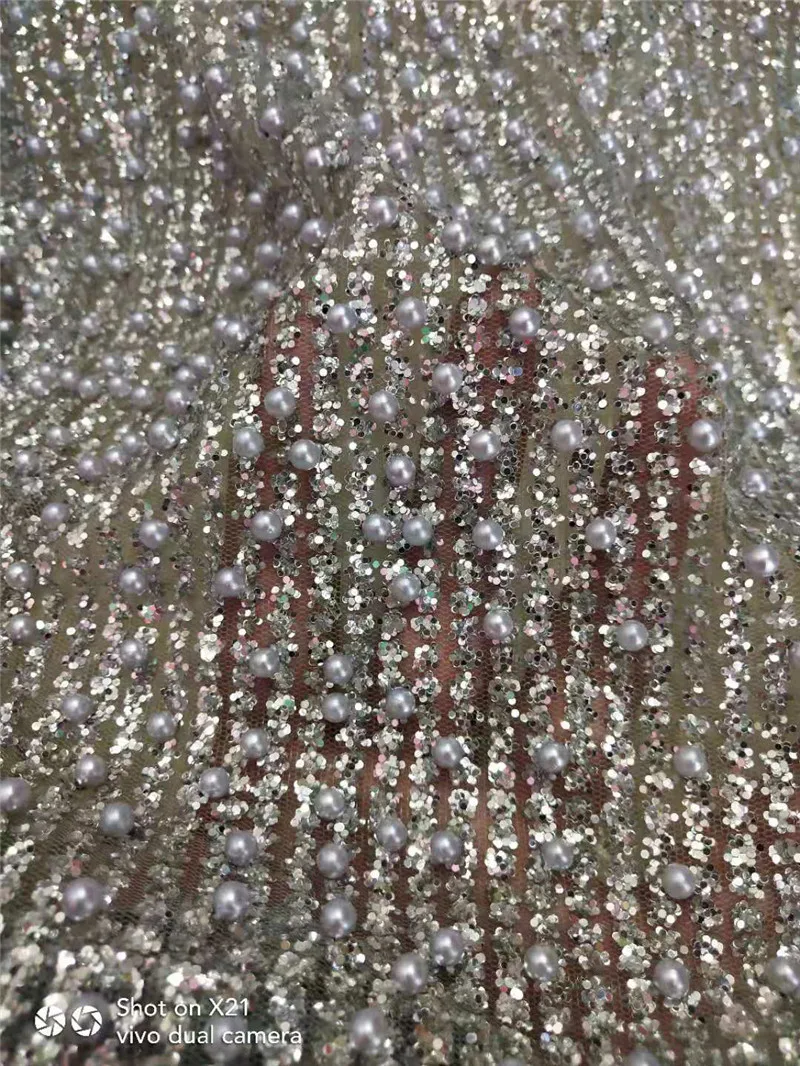 Серебряный цвет с бусинами Блестящий французский чистая кружевная ткань африканский тюль с приклеенными блестками кружевное JRB-112202 для женщин вечернее платье