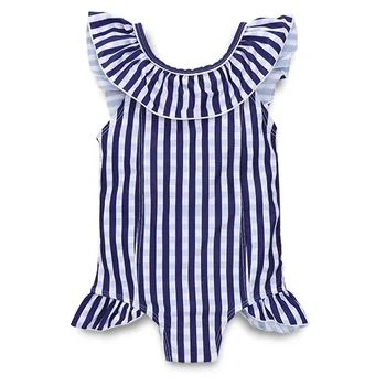 

Summer Summer Beachwear Baby Girl Onesie Flutter Sleeve Backless Blue Striped Bodysuit Baby Girl Clothes Dropshipping
