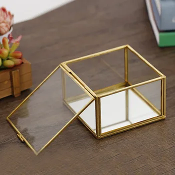 

Cosmetic Storage Box Square Jewelry Boxs Geometric Glass Flower Room