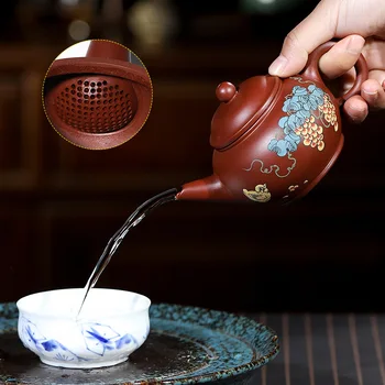 

Yixing Dark-red Enameled Pottery Teapot Raw Ore Bright Red Robe Pure Full Manual Mud Painting Level Pot Ball Kong Kong Fu