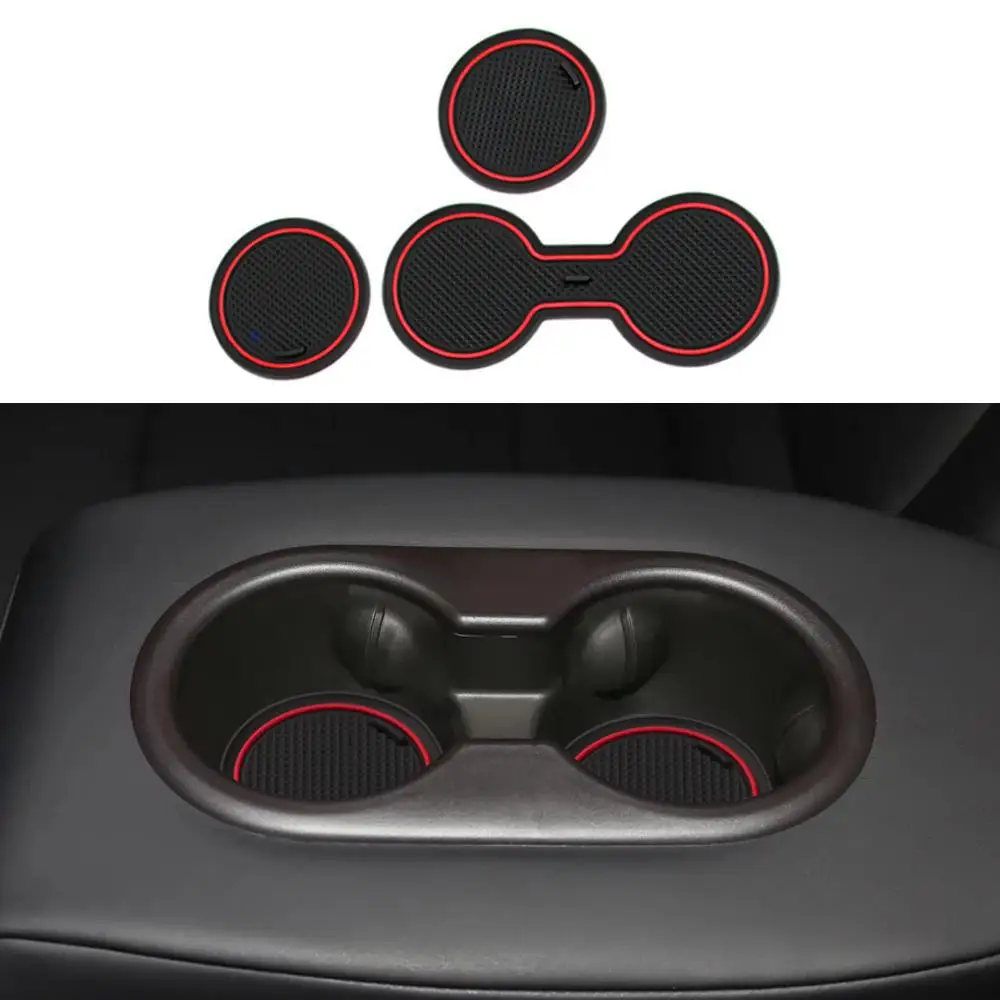 

7pcs Gate Slot Pad Door Groove Mat Black/Red/White Rubber Mat Center Console Cup Holder for Tesla Model 3 Automobile Accessories