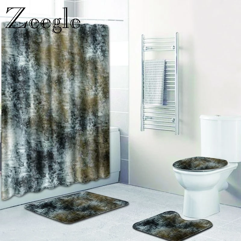 Zeegle водостойкая занавеска для душа, Противоскользящий коврик для туалета, коврик для ванной комнаты, коврик для душа, впитывающий коврик для ног, 4 шт., набор ковриков для ванной