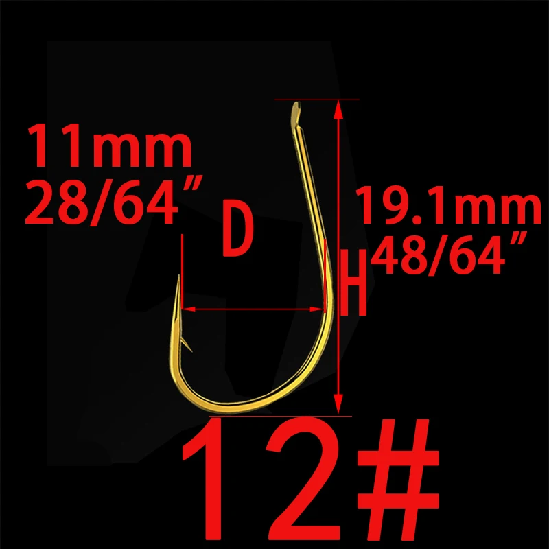100 шт. Высокоуглеродистая сталь золотой рыболовный крючок Размер 1#2#3#4#5#6#7#8#9#10#11#12# рыболовные крючки для ловли карпа - Цвет: Barbed Hook Size 12