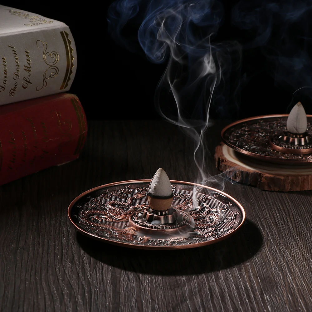 1 Set Chinese Zodiac Censer 5 Holes Lotus Backflow Incense Plate Joss-stick Holder Retro Crafts Buddhism Temple Tool Home Decor