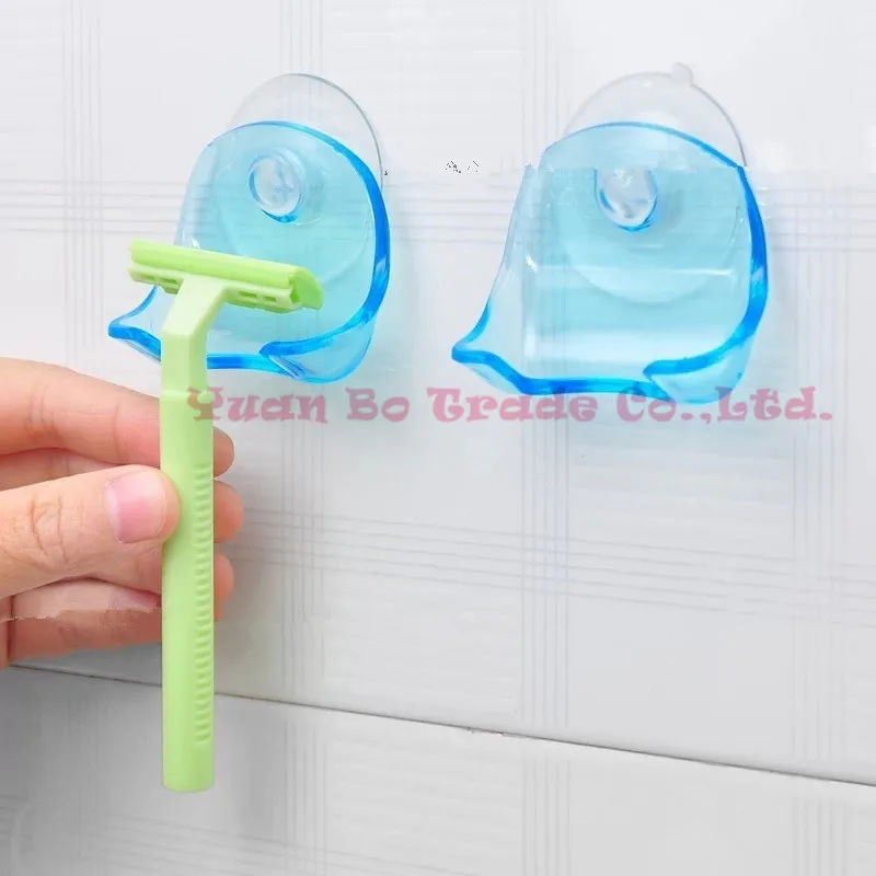 

1Pcs Clear Blue Plastic Super Suction Cup Razor Rack Bathroom Razor Holder Suction Cup Shaver 2019 hot free shipping