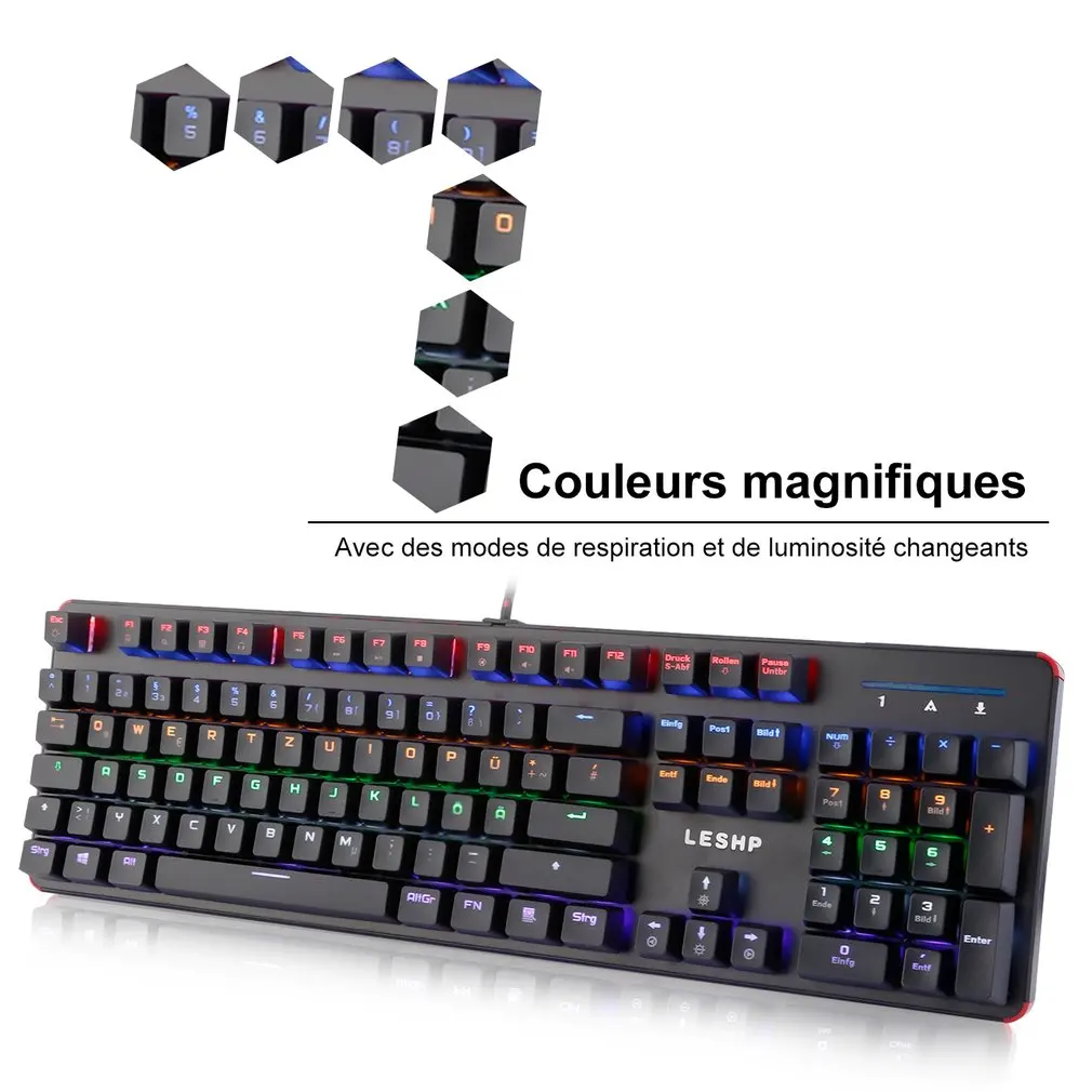 LESHP USB Проводная 105 клавиша с подсветкой профессиональная игровая офисная механическая клавиатура с светодиодный подсветкой