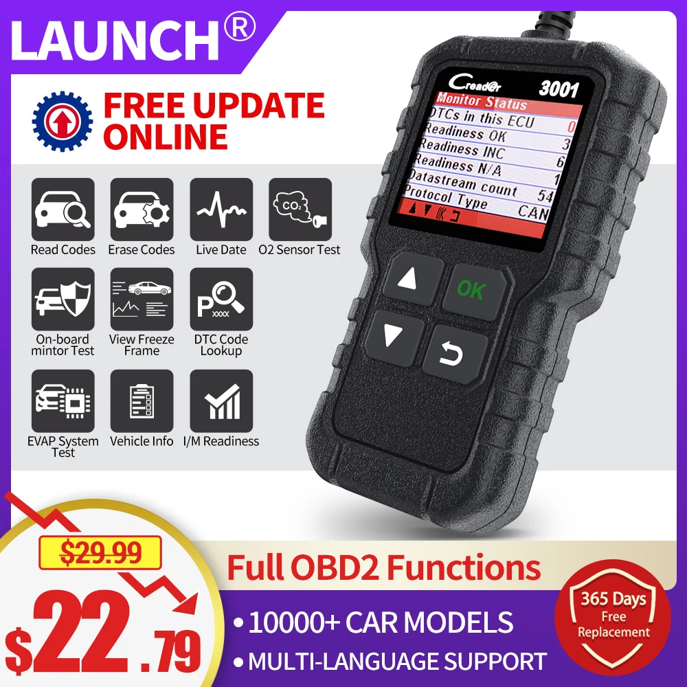 Диагностический сканер LAUNCH X431 CR3001 диагностический для автомобиля OBDII/EOBD 2 Creader 3001