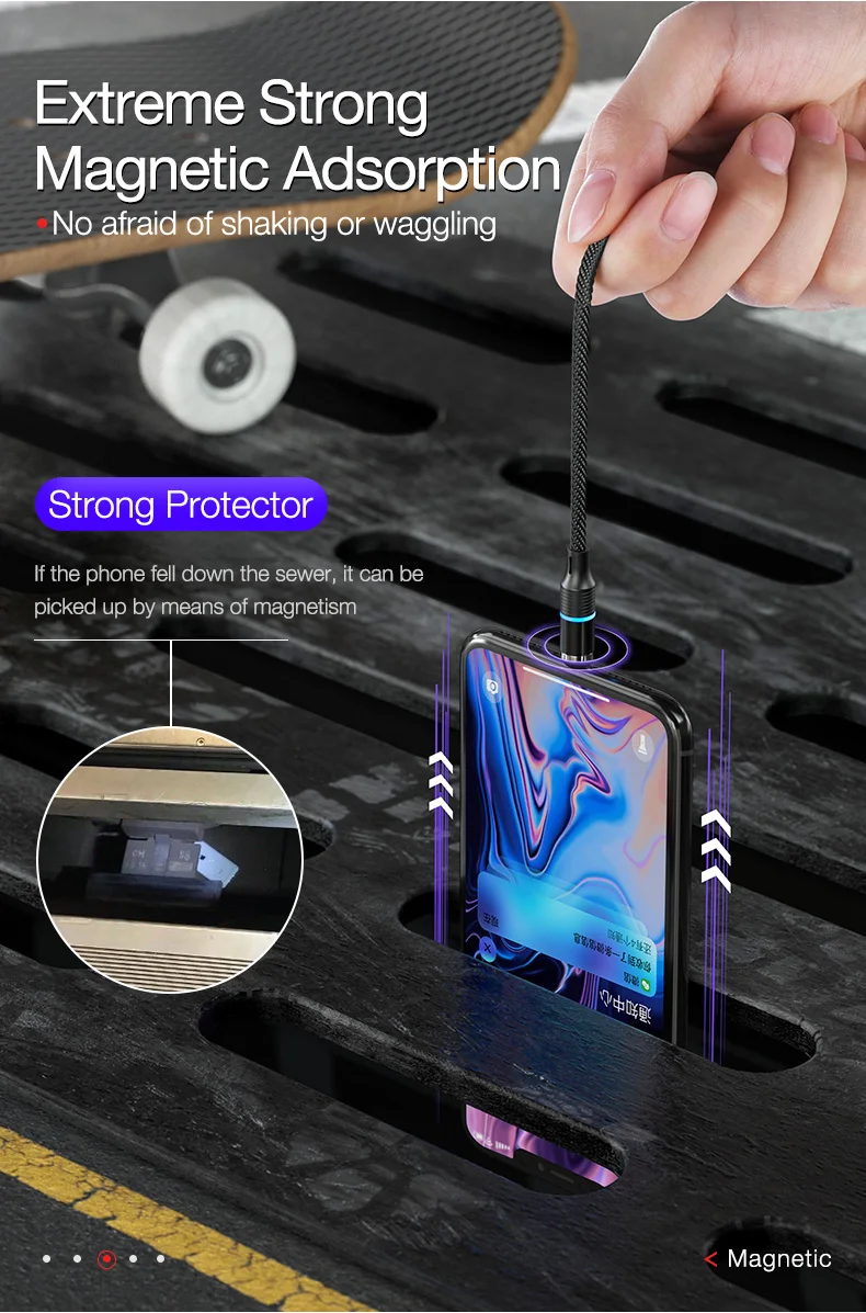 Cafele высокотехнологичный светодиодный QC3.0 Магнитный usb-кабель для iPhone Micro USB кабель type C плетеный кабель зарядное устройство для samsung Xiaomi huawei