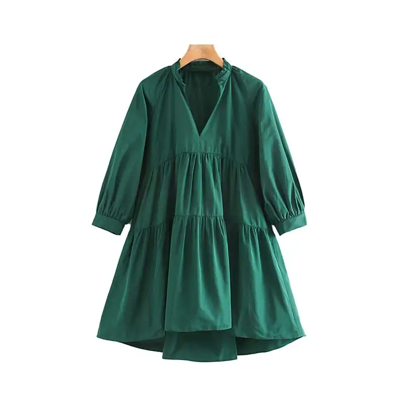 Женское элегантное платье vadim с v-образным вырезом, однотонное платье с рукавом-фонариком, офисная одежда, женские повседневные зеленые мини-платья, стильные vestidos mujer QC953 - Цвет: green