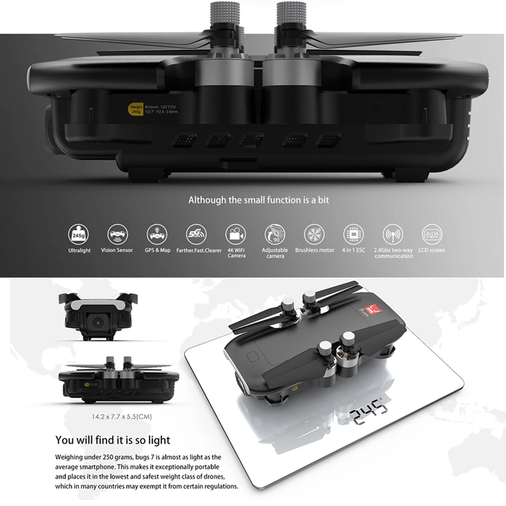 Дрон MJX Bugs 7 B7 GPS с камерой 4K 5G WIFI HD бесщеточный мотор Радиоуправляемый