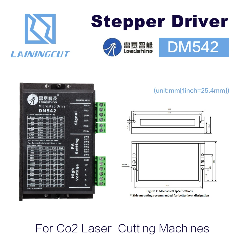 LSKCSH высокое качество Leadshine 2 трехфазного шагового двигателя DM542 20-50VAC 1,0-4.2A для Co2 лазерный режущие гравировальные станки