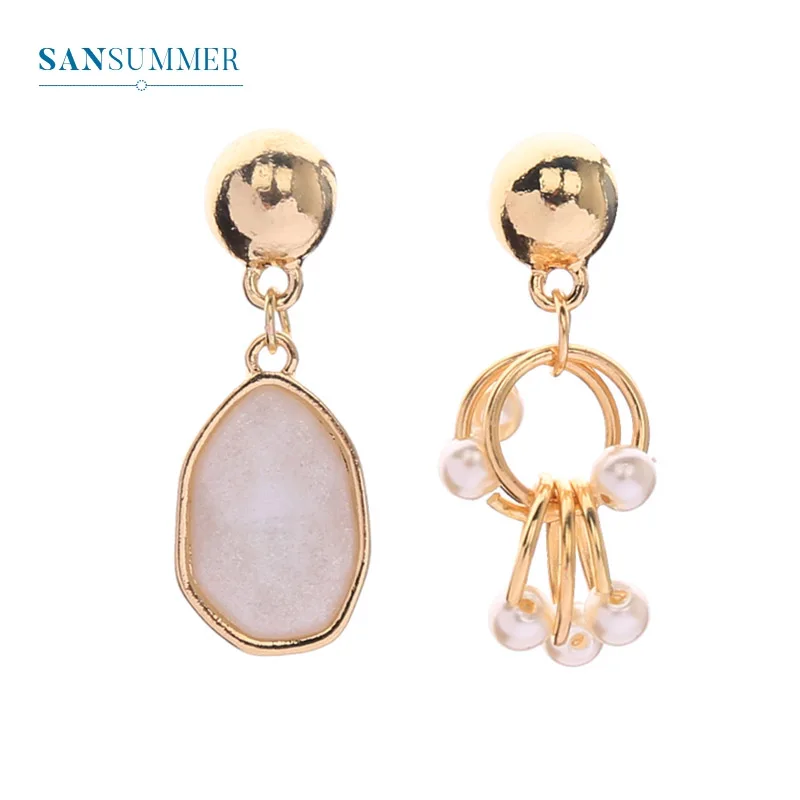 

Fashion Circle Pendant Pearl 925 Silver Needle Asymmetric Boho Ethnic Style Personality Gift Sweet Earrings For Women Jewelry