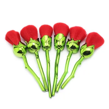 

New Rose Handle Golden Makeup Brushes 6pcs pink green flower Beauty Foundation Powder Makeup Brushes Set dropshipping
