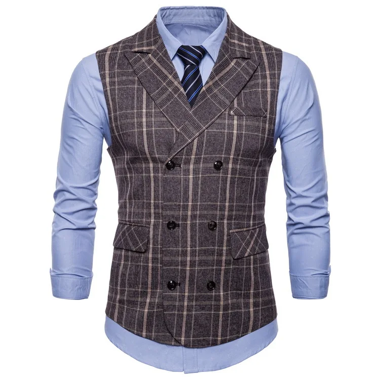 Dunhuang Spring New Style Men Business Casual Plaid Suit Waistcoat 9610