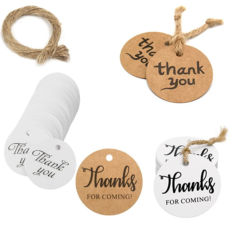 

100Pcs Thank You Tags Thanks for Coming Birthday Cards Gift Hang Tags with String for for Wedding Party Baby Showering Favors