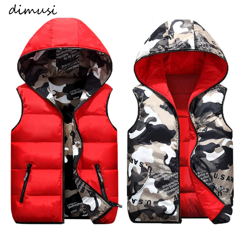DIMUSI 남성용 겨울 조끼, 민소매 재킷, 남성 더블 웨어, 면 패딩 조끼 코트, 두껍고 따뜻한 조끼, 후드 의류