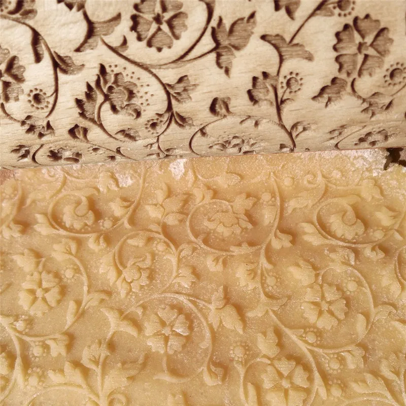 rolling pin Christmas Rolling Pin Engraved Carved Wood Embossed Rolling Pin Kitchen Tool rouleau patisserie motif #4D11 (8)