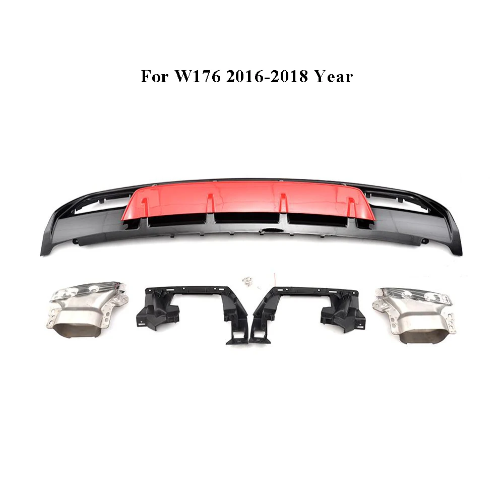 Red and silver tips Для Mercedes Benz W176 хэтчбек 4 двери 13-18 A45 AMG A180 A200 задний диффузор спойлер с выхлопом - Цвет: Red and silver tips