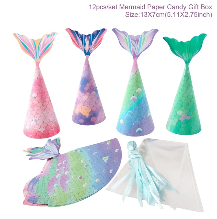 Candy Box 12pcs Маленькая Русалочка, одноразовая посуда для дня рождения, декор для детей, для девочек, бумажные тарелки, салфетки, Русалочка, принадлежности для дня рождения - Цвет: Candy Box 12pcs