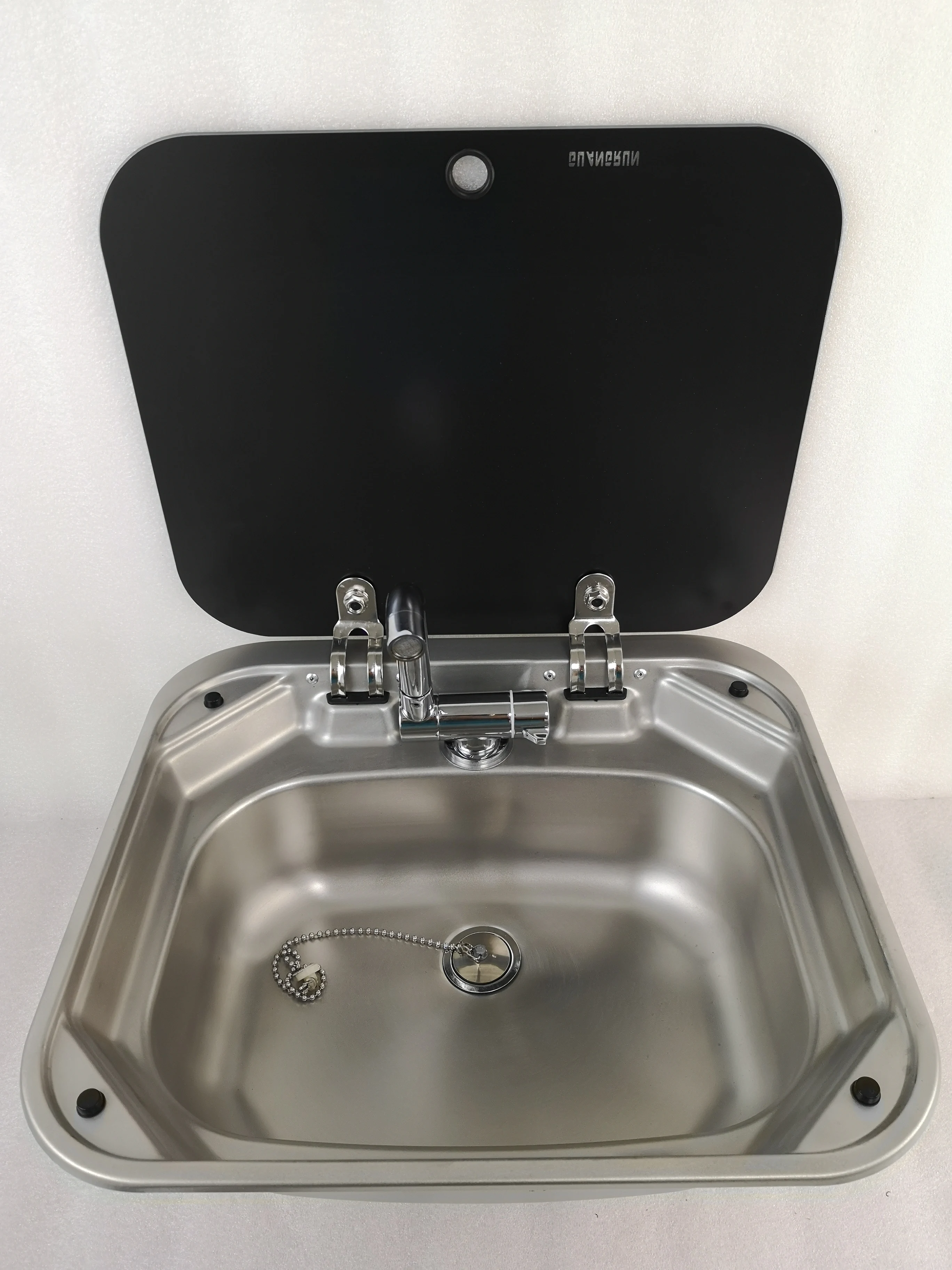 

Boat RV Caravan Stainless Steel Hand Wash Basin Sink with Tempered Glass Lid 420*370*145mm GR-586