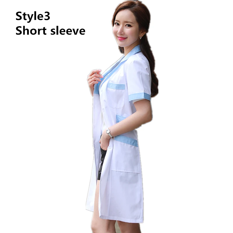 Медицинская униформа для женщин скрабы лаборатория больница медсестры пальто стоматолога аптека салон красоты белый хирургический доктор Спецодежда 10 цветов - Цвет: Style3 Short Sleeve