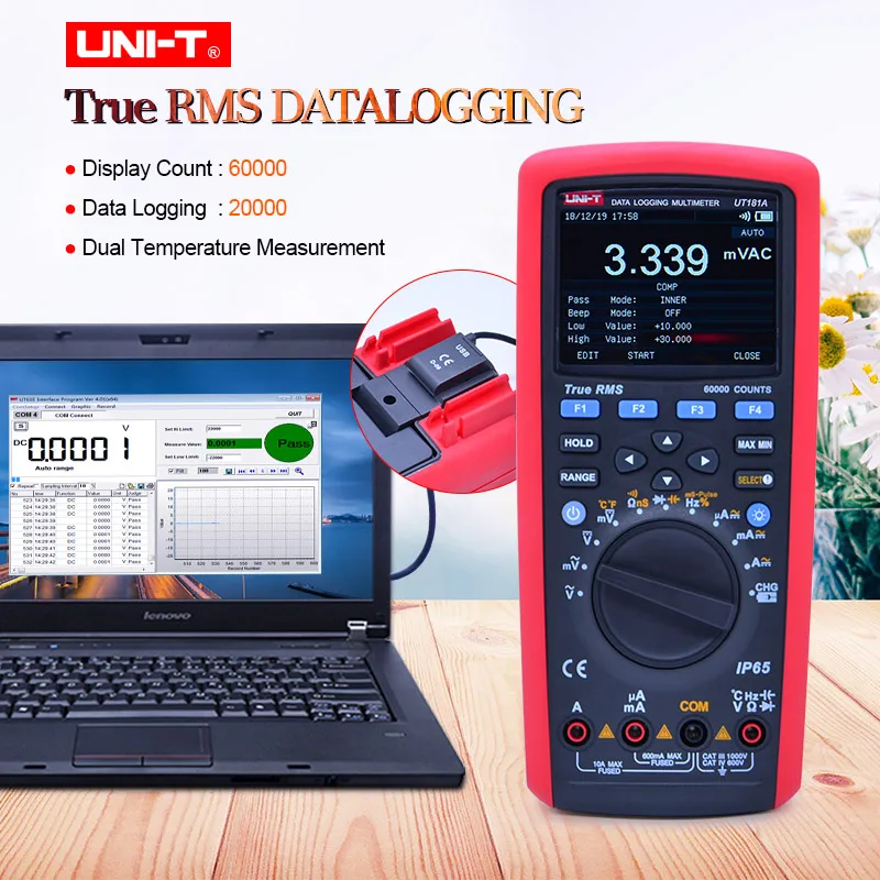 UT181A True RMS цифровой мультиметр регистрации данных; AC DC тестер напряжения тока; двойной измерения температуры/фильтр низких частот/Dbv/dBm