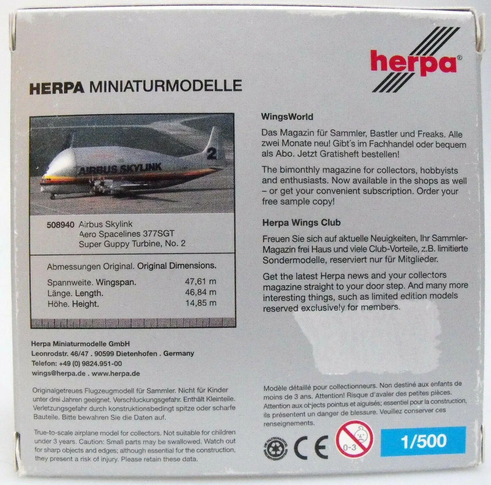 Herpa HERPA MINIATURMODELLE AIRBUS SKYLINK Aero Spacelines 377SGT супер Гуппи турбина № 2 1/500 литье под давлением модель самолета