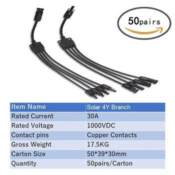 

50pairs / Carton PV Solar Style Y Branch Adapter Connectors 1 to 4 Male and Female Panel Cable Photovoltaic Connector Adapter