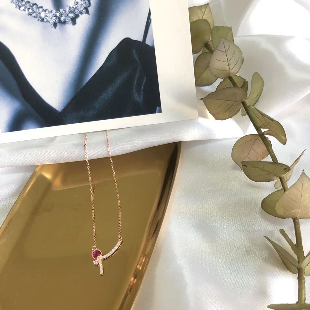 S925 Sterling Silver Necklace Rose Pendant Sweet Necklace Short Choker Women's Jewelry Item Ingot Manufacturers Direct Selling