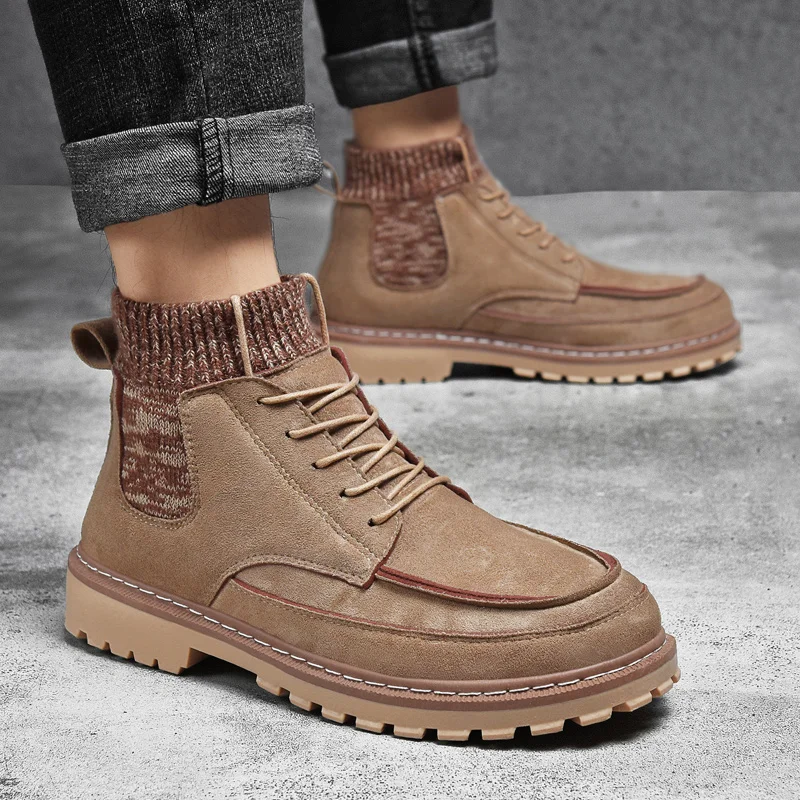 

Yomior Brand Autumn Winter New British Men Shoes Breathable Cow Suede Fashion Casual Sock Ankle Boots Military Boots Desert Boot