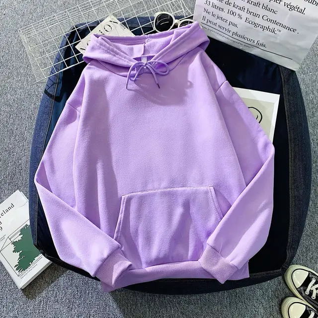 Solid Hoodies Sweatshirts Men Women Clothing Polyester Long Sleeve Tops Loose Pocket Sweatshirt 2021 Men's Casual Pullover purple