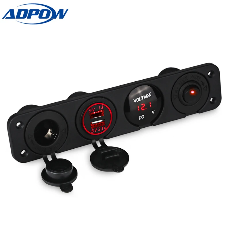

ADPOW Dual USB Car Charger Voltmeter Meter ON-OFF Switches Panel for Car Truck Boat Cigarette Lighter Splitter Socket Car