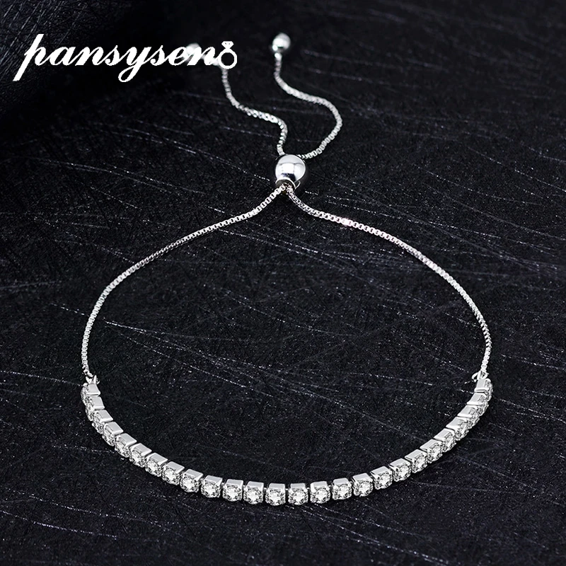 

100% Solid 925 Sterling Silver 2.5MM Created Moissanite Diamond Adjustable Charm Bracelets for Women Fine Jewlery Drop Shipping