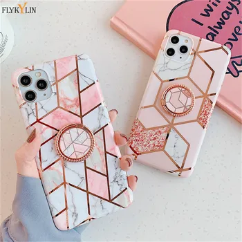 

FLYKYLIN Ring Holder Pink Geometric Marble Phone Case For Huawei P20 P20 Pro P30 Lite Mate 20 30 Pro Soft IMD Phone Cover Coque