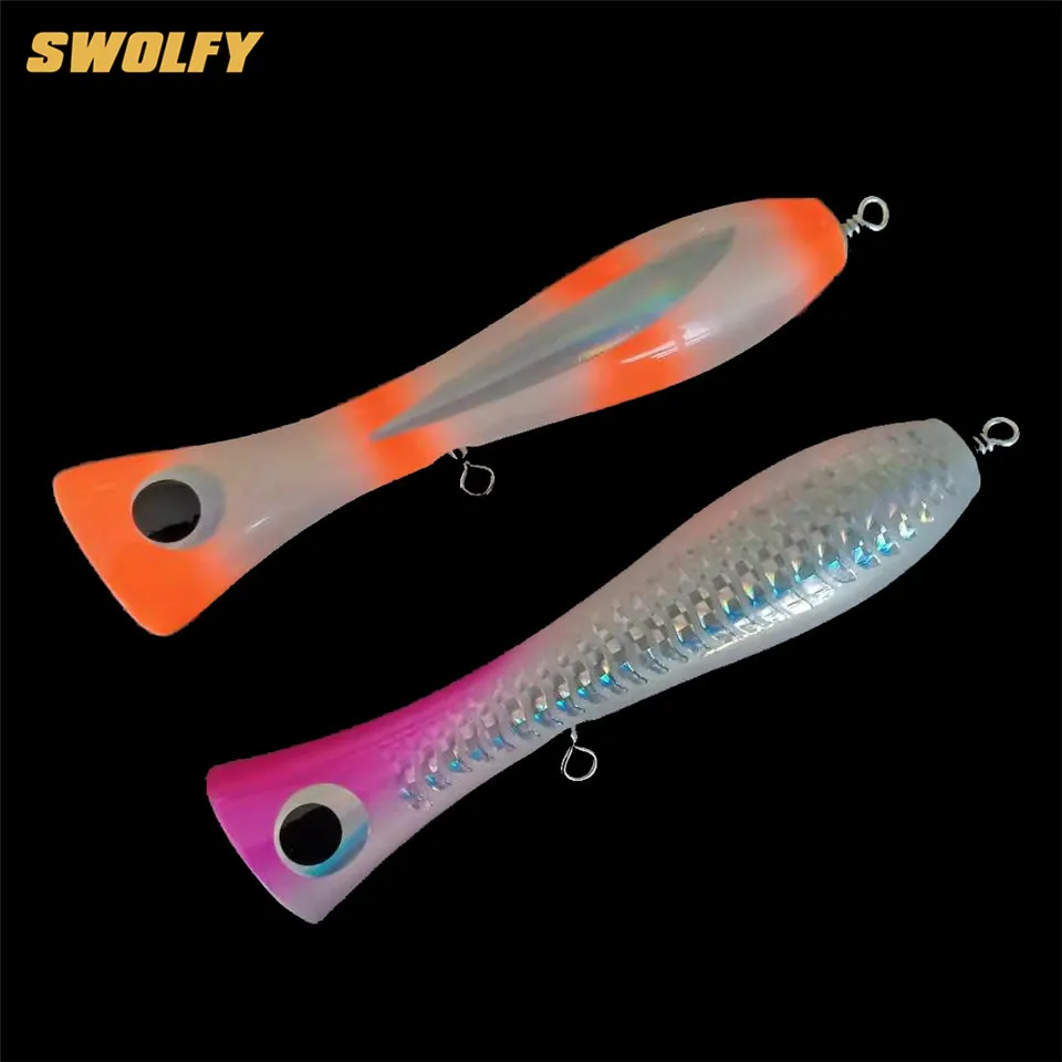 Swolfy деревянная приманка для рыбалки, Поппер, Троллинговые приманки, поверхностная деревянная приманка, поппинговые приманки, прочные тунец, Леруа, 2 шт., 20 см, 120 г
