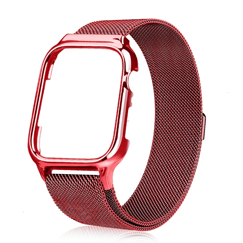 Красный Чехол из поликарбоната с Миланской петлей для apple watch, 44 мм, 40 мм, ремешок iwatch, серия 5, 4, 3, 2, браслет, 38 мм, 42 мм, металлический ремешок из нержавеющей стали - Цвет ремешка: Красный