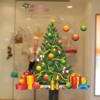 

Colorful Christmas Tree Wall Stickers Gift Boxes for Window Glass Sticker Art Design for Living Room Home Decoration Wall Decals