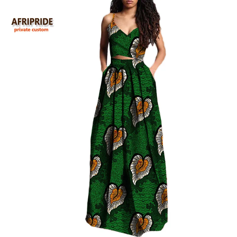 Летний костюм для женщин AFRIPRIDE частный пользовательский короткий топ без рукавов+ длинная Плиссированная юбка плюс размер чистой восковой хлопок A722629 - Цвет: 528