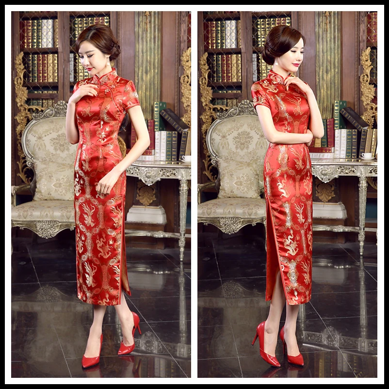 16 видов цветов традиционное китайское атласное платье Cheongsam Новогоднее Платье с принтом ретро свадебное вечернее платье для вечеринки женские длинные платья - Цвет: Color5