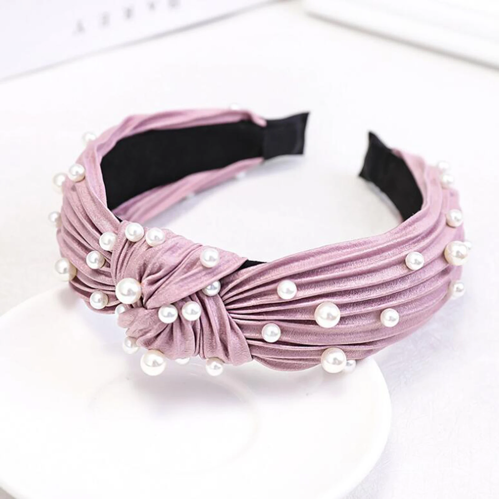 New Fashion Fresh Headband Women Pearls Hairband Striped Cloth High Quality Turban Autumn Hair Accessories Wholesale