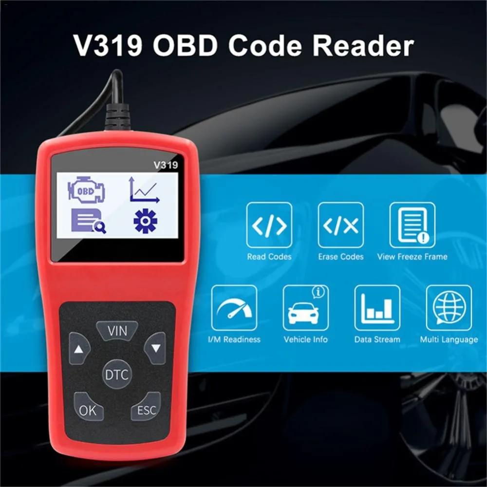 V319 OBDII диагностический инструмент поддержка чистый код ошибки ридер Авто Диагностический DTC автомобильный ридер рамка 2