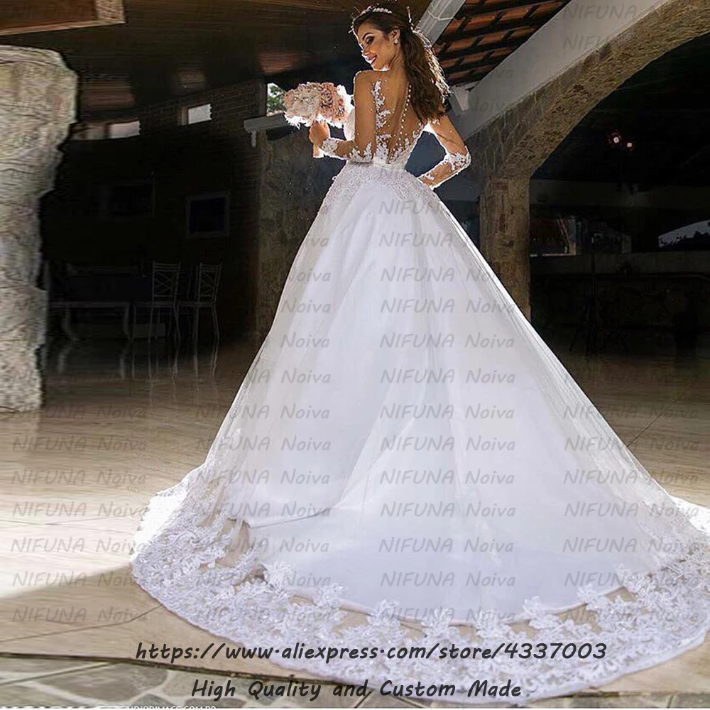 Новое поступление свадебное платье Vestido de Noiva Alibaba Свадебные платья Сексуальная Иллюзия Тюль с длинным рукавом свадебное платье Robe Mariage