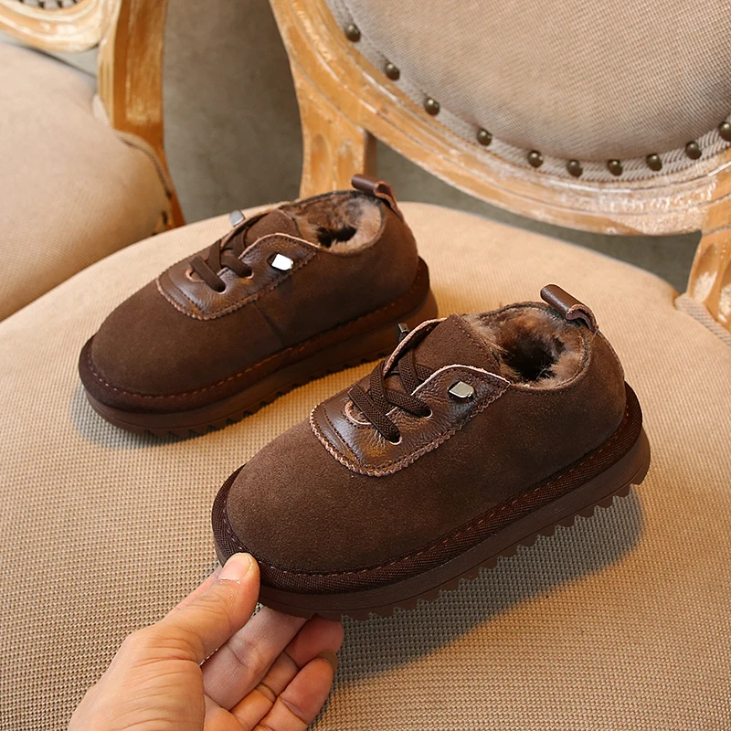 SX309Brown Зимняя хлопковая обувь для девочек плюшевые теплые модные Нескользящие повседневные кроссовки для мальчиков, детская обувь для девочек, зимние ботинки размер 26-37, SX309 - Цвет: SX309Brown